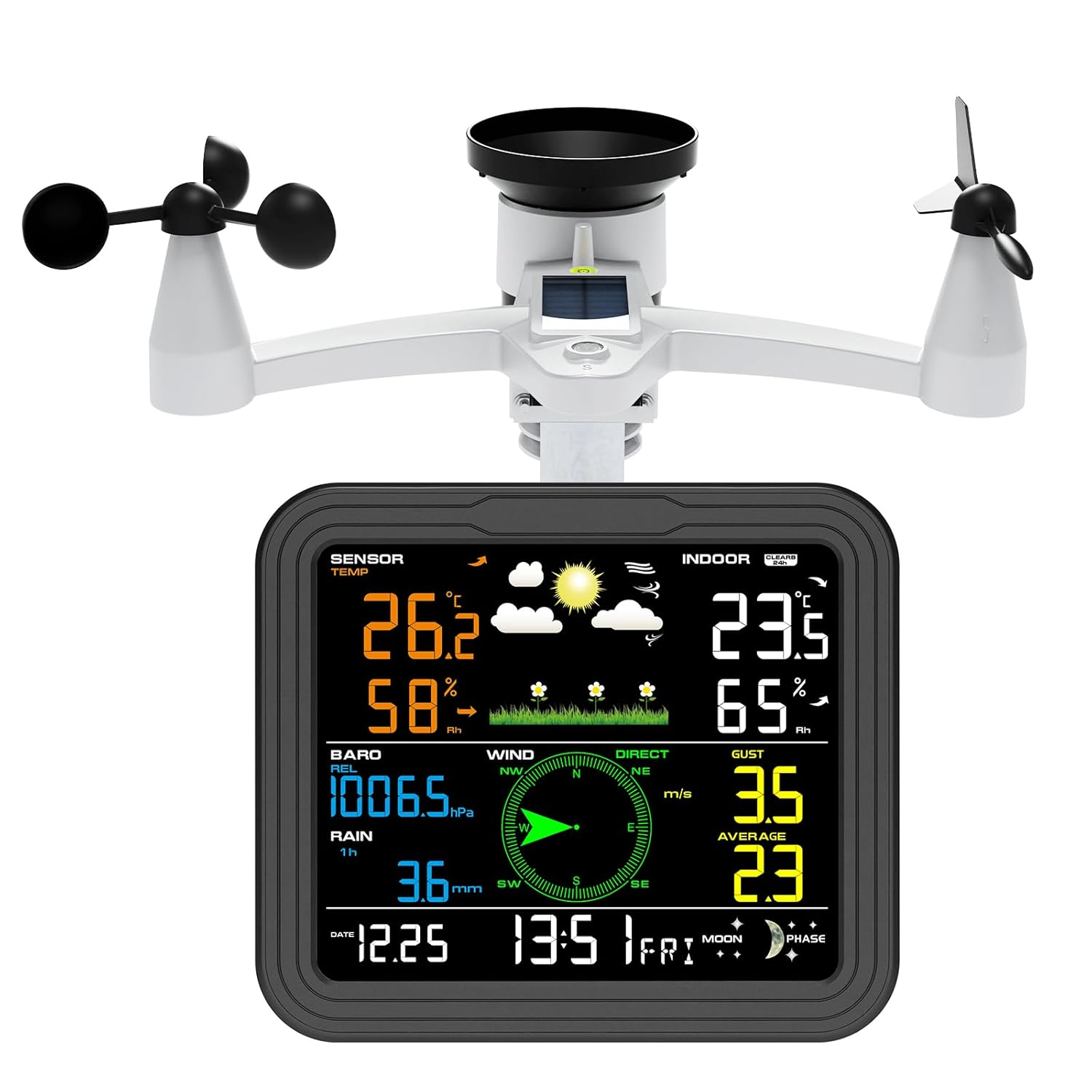 Urageuxy Weather Station Wireless Indoor Outdoor, Home Weather Stations with Rain Gauge, Wind Speed/Direction, Temperature, Humidity, Moon Phase, Weather Forecast, Barometer Pressure and Alarm Clock