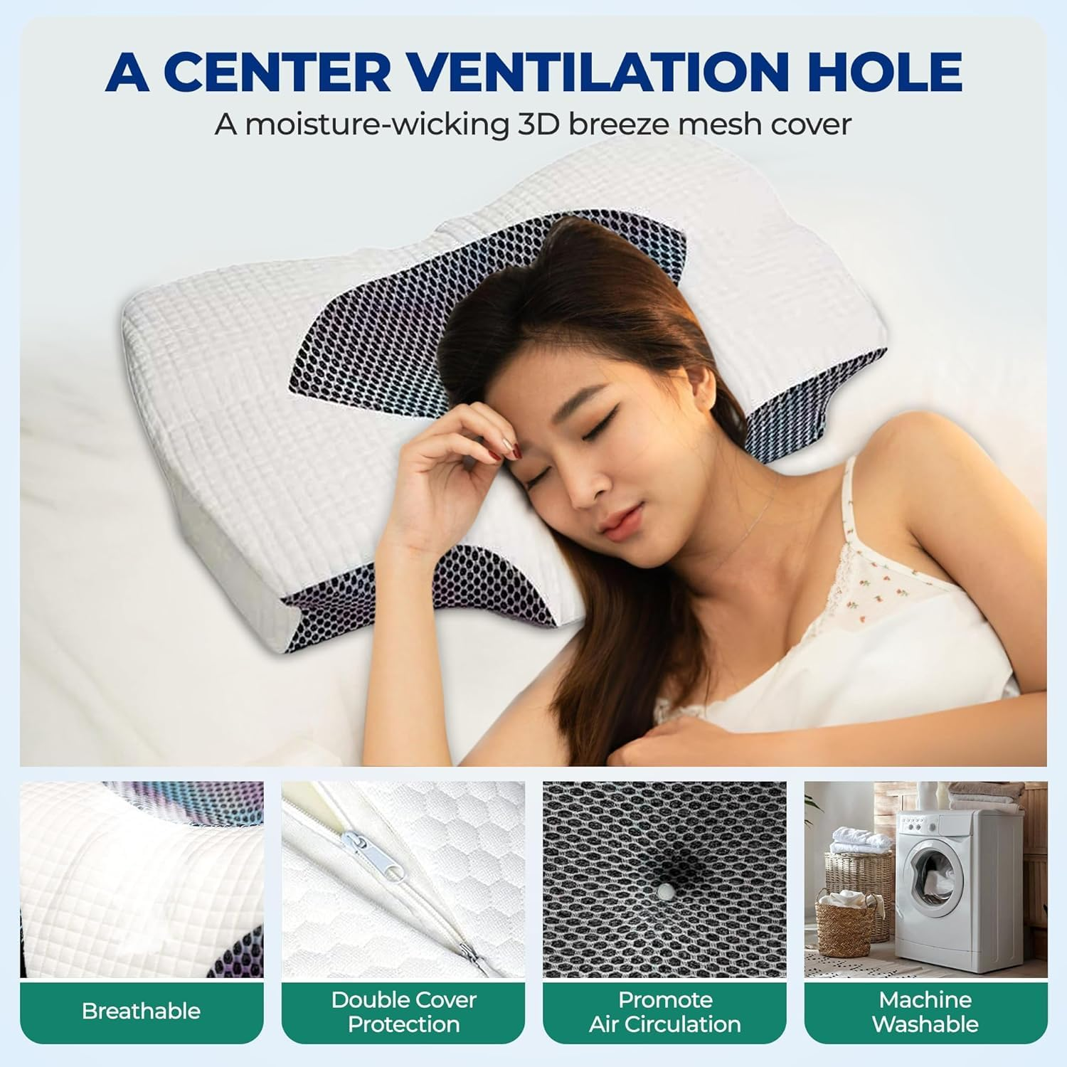 Cervical Pillow Memory Foam Pillows, Contoured Support Memory Foam Pillows,Ergonomic Orthopedic Bed Pillow, for Neck Pain Relief Bed Pillow for Side, Back & Stomach Sleepers with Removable Pillowcase image number 1