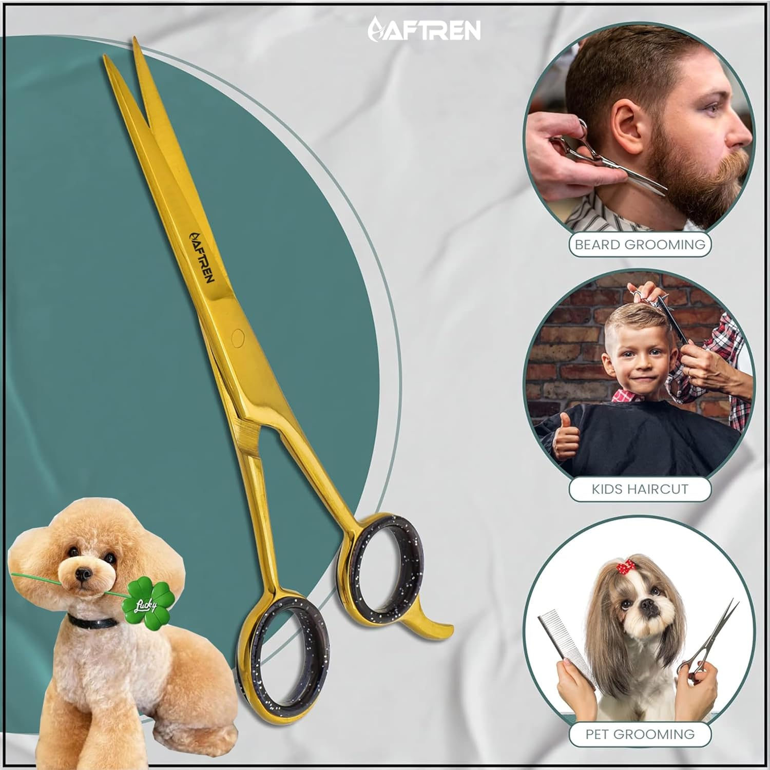 7.5 Inch Curved Dog Grooming Scissors with round Tips, Professional Pet Grooming Scissors J2 Stainless Steel for Dogs and Cats (Gold, 6.5 Inches) image number 2