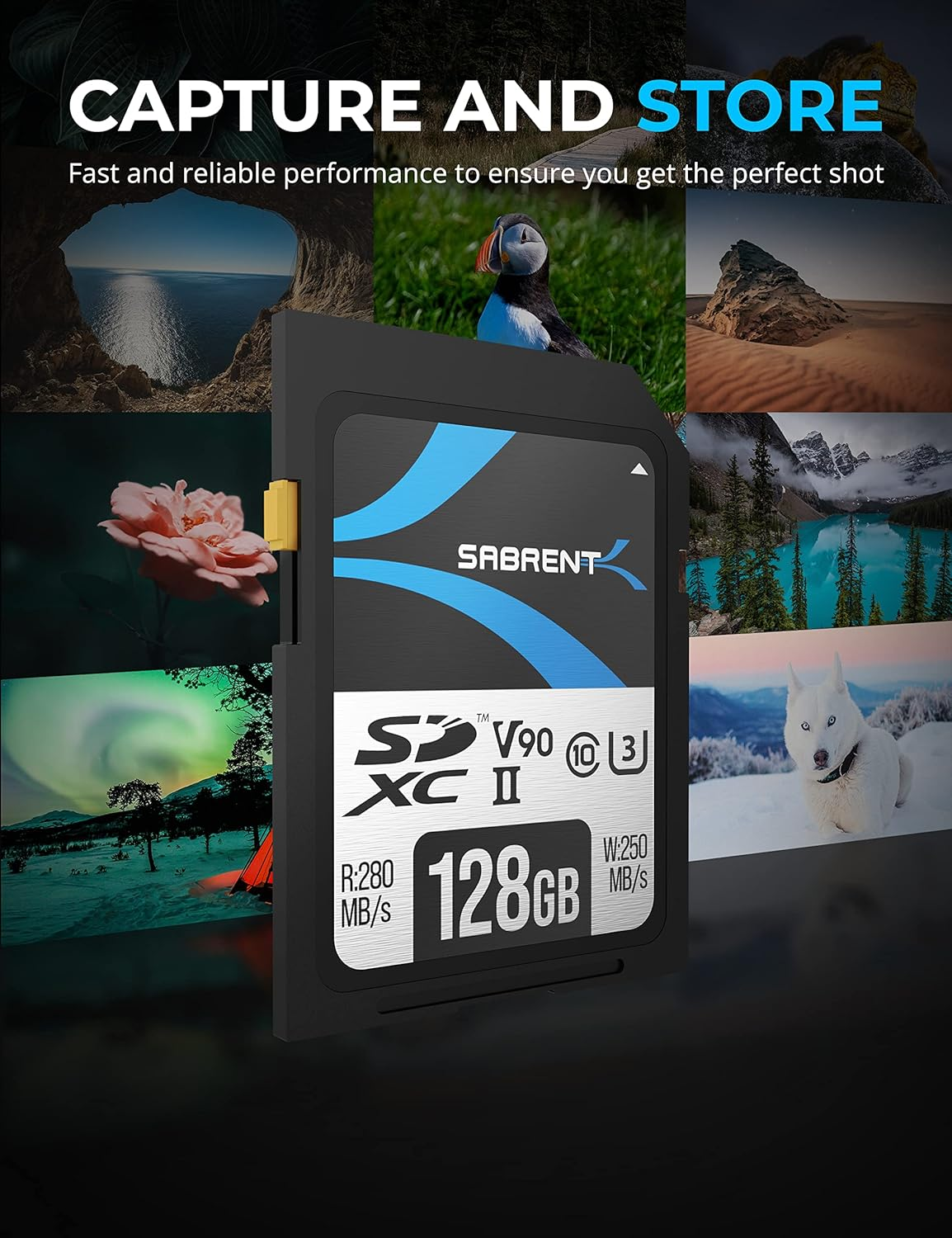 SABRENT Rocket V90 128GB SD UHS-II Memory Card R280Mb/S W250Mb/S (SD-TL90-128GB)