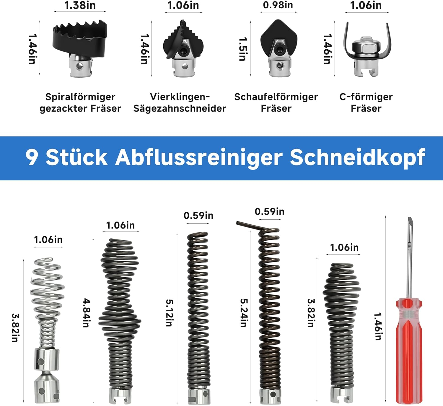 Ohbien Pack of 9 Drain Cleaners, Cutting Head, 16 Mm Manganese Steel Electric Pipe Cleaning Machine, Spiral Heads, Pipeline Excavator Machine, Cutting Head for Home, Kitchen, Living Room, Bathroom image number 5