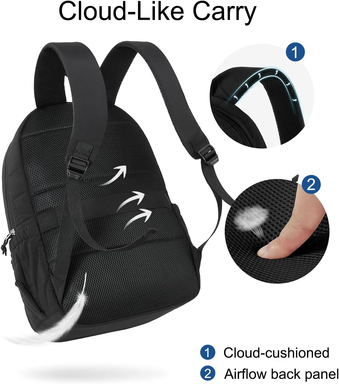 Seyfocnia Laptop Backpack for Women, 15.6 Inch Quilted Travel Backpack, Water-Resistant Casual Lightweight Daypack for Work Business Computer, Black image number 5