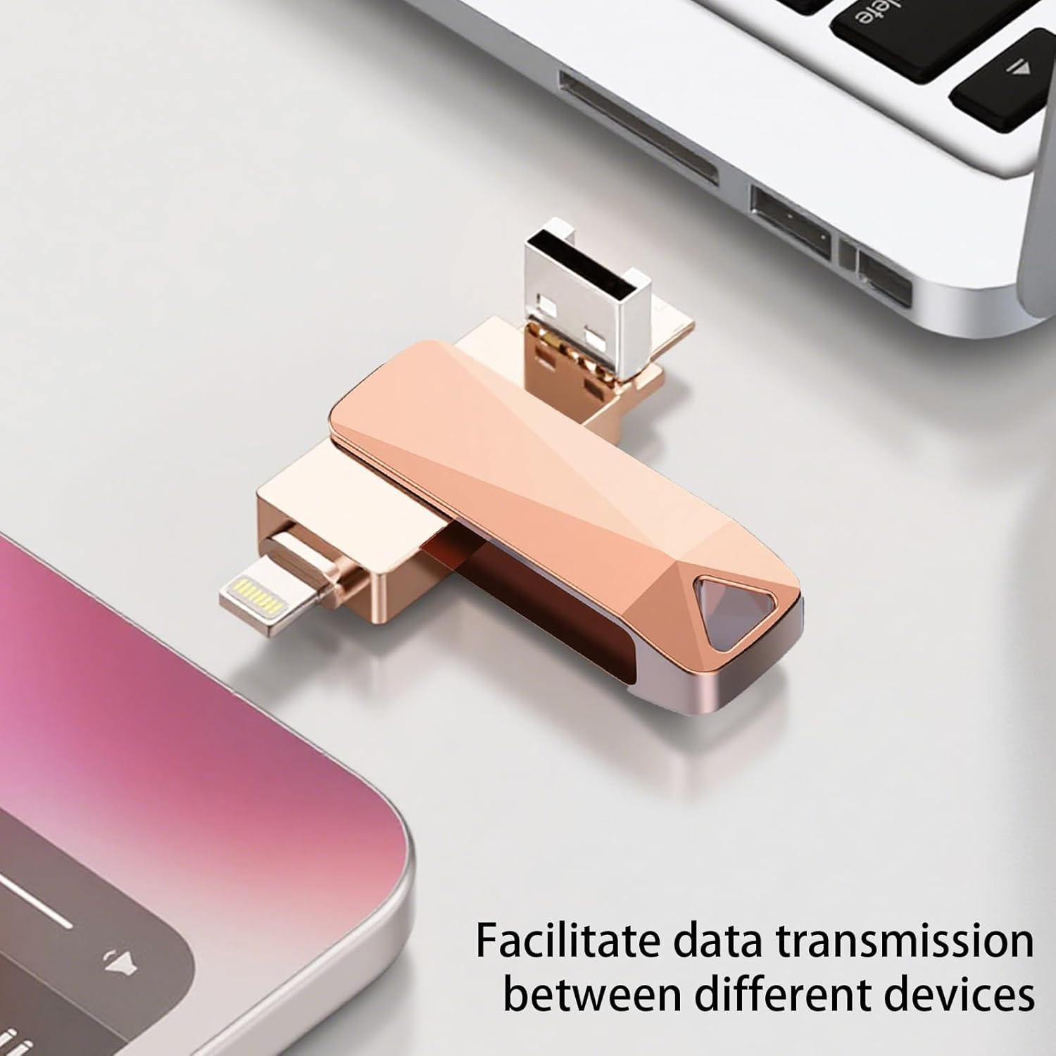 2TB Memory Phone Photo Stick, 4-In-1 Iphone Flash Drive, Photo Stick for Backup,High Speed USB Stick,Usb Flash Drive for Iphone/Pc/Ipad/More Devices(Pink) image number 1