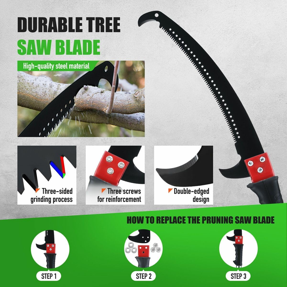 AUSWAY Manual Pole Saw Tree Pruner Extendable High Branch Pruning Trimming Trimmer Cutter 8 Fibreglass Rods Sharp Steel Blades Scissors Shearing Garden Tool image number 4