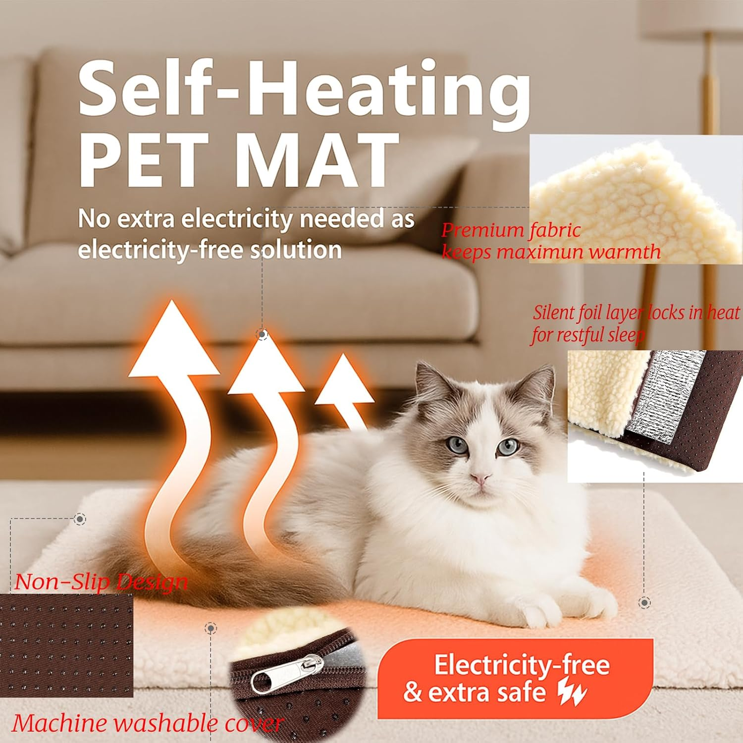 Self-Warming Cat Dog Bed 60&times;48Cm &ndash; Self-Heating Thermal Pet Mat with Aluminium Core & Soft Removable Cover &ndash; No Electricity Needed &ndash; Washable, Non-Slip Winter Pad for Small Pets &ndash; Paw Print image number 2