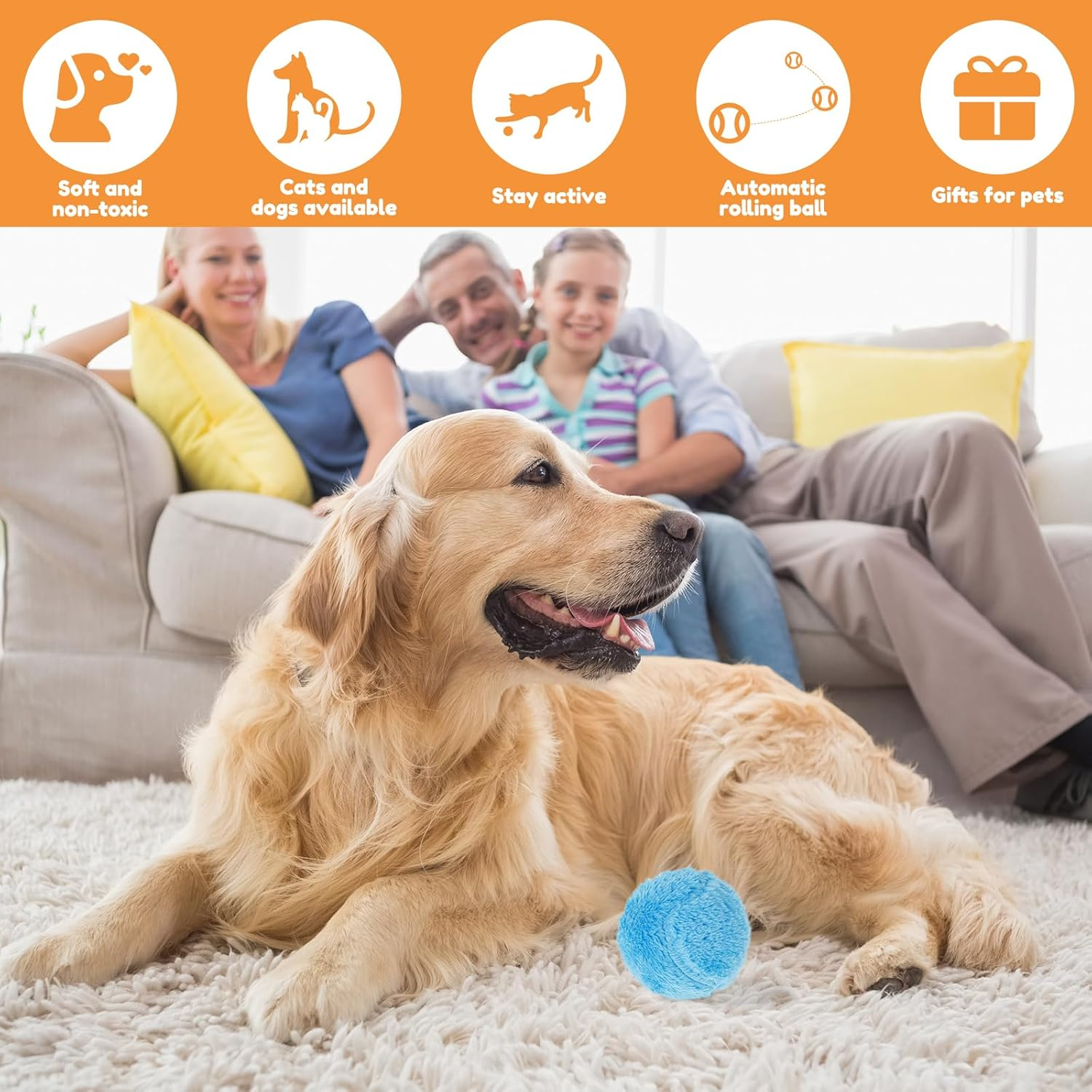 Magic Rolling Ball Fun Interactive Pet Toy Ball with 4 Colorful Plush Covers Automatic Self Rolling Ball Dog Toy Dog Moving Ball Toy Attractive Pet Toy Rolling Ball Portable Dog Ball for Dogs Cats image number 4