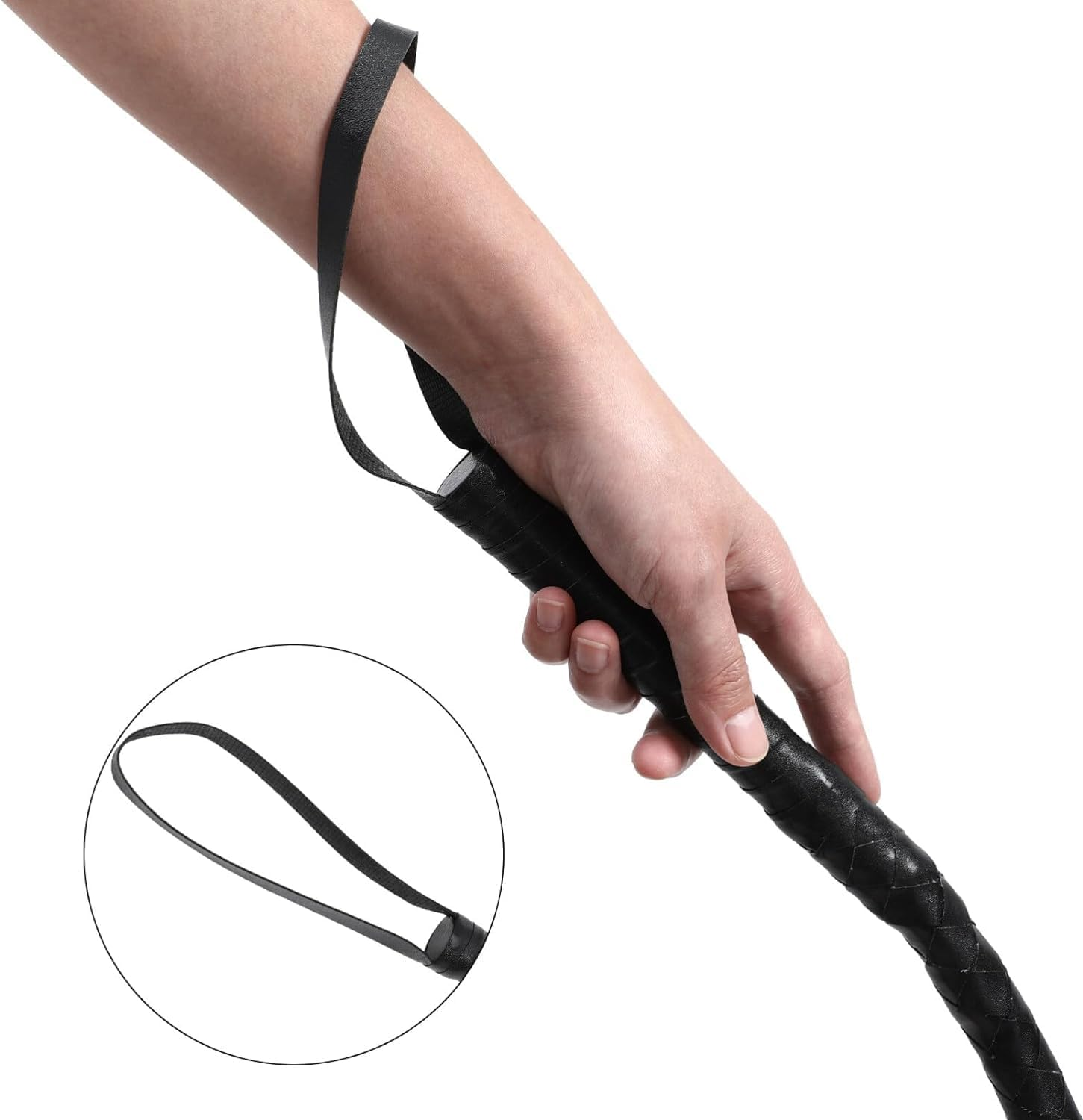 210Cm Horse Riding Crop，Handle Flogger Whip Tickler Role Play Prop Hen Party Accessories - Black image number 3