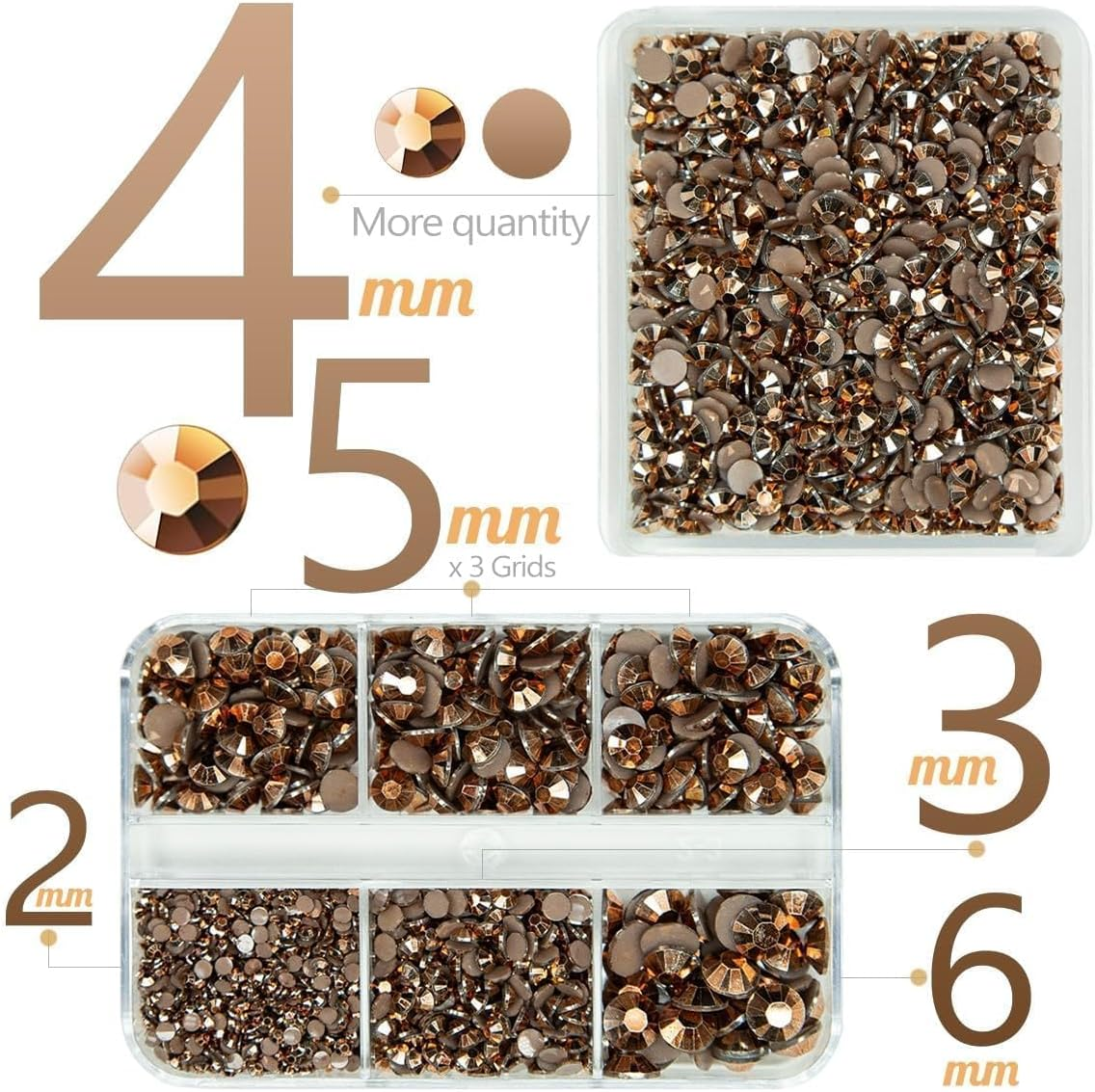 2 Boxes 3060PCS Retro Brown Resin Rhinestones for Crafting 2Mm -6Mm Coffee Flatback Jelly Stones Old Copper Gems Diamonds Crystals for Nails Face Eyes Makeup Tumblers Mugs Bottles Crafts image number 3
