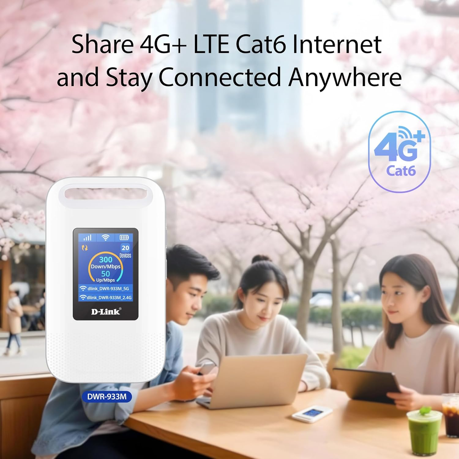 D-Link DWR-933M 4G+ LTE Wifi 6 Mobile Hotpsot with 3000Mah Battery: Travel Router,Unlocked,Share Internet up to 64 Devices,Cat6 LTE-A 300Mbps,Portable Modem,All-Day Connectivity, Compact & Easy Setup image number 1