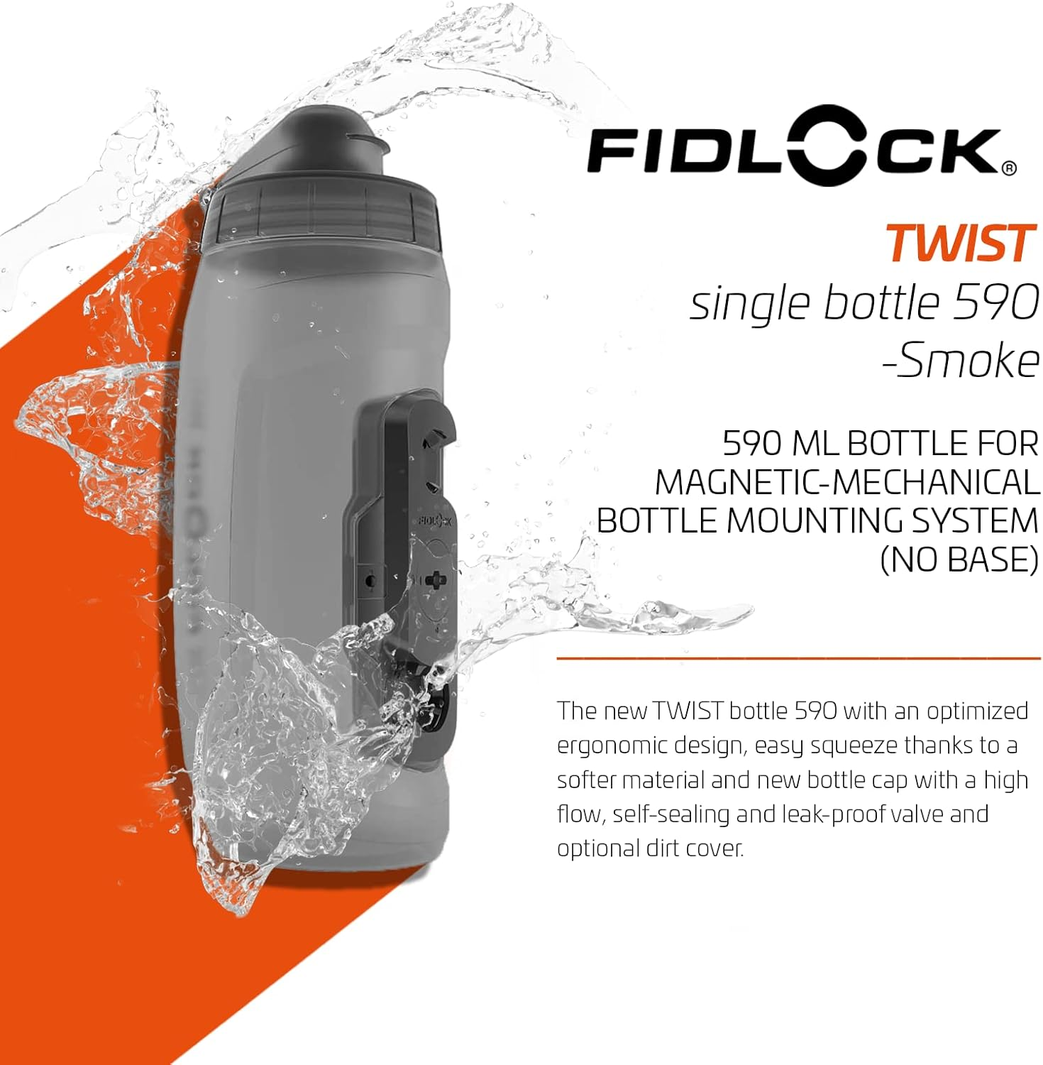 Fidlock Bottle 590 with Connector Twist Transparent Black Magnetic Bicycle Bottle Holder Bicycle Water Bottle with Holder Drink Holder Bicycle image number 2