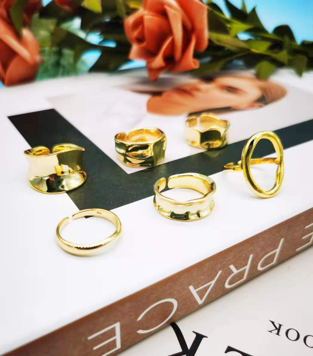 WAINIS 6 Pcs Chunky Gold Open Rings for Women Statement Boho Adjustable Rings Set image number 5