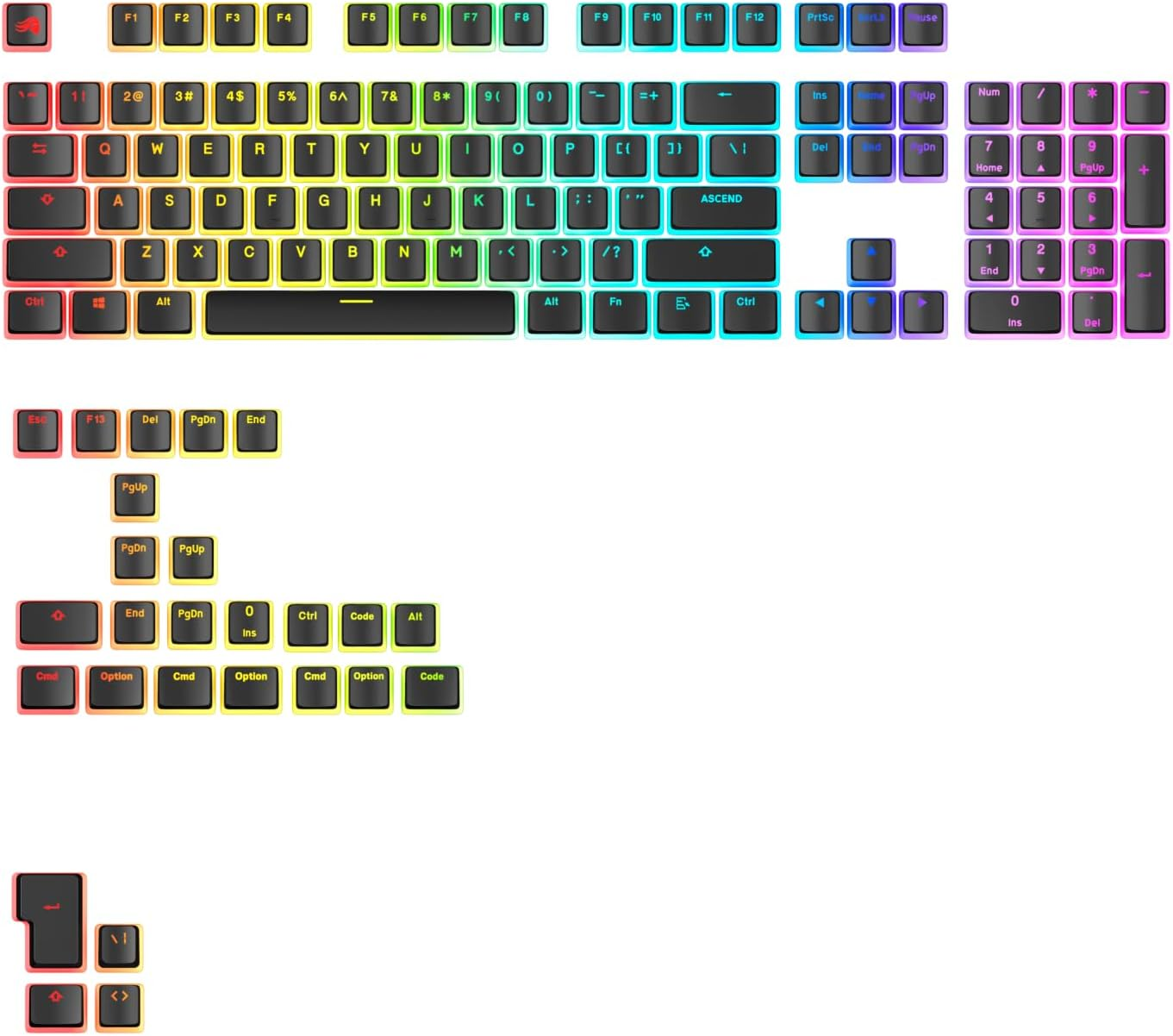 Glorious Gaming - GPBT Aura RGB Keycaps: Pudding Style Keycaps, Double Shot PBT, Translucent Design, Fits 100%, 75% 65% 60% Custom Mechanical Keyboards, Fits ANSI, ISO, Windows & Macos, English (US) image number 2