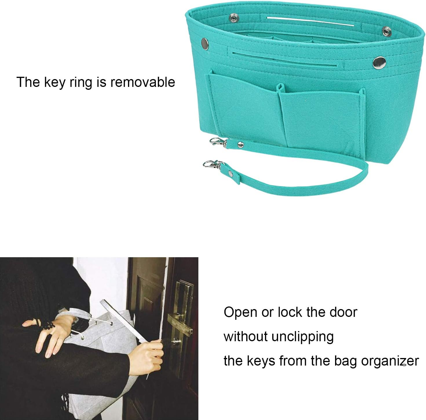 YIICOOLY Felt Tote Handbag Purse Organizer Insert Divider Shaper Bag in Bag, Blue, Small image number 3