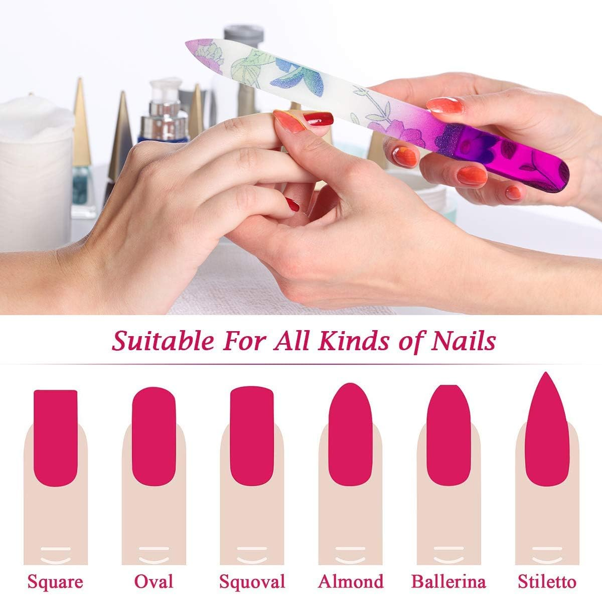 5 Pack Glass Nail Files with Case Crystal Glass Fingernail Files Double Sided Glass Nail File Mixed Color Manicure Set for Gentle Nail Care Christmas Gifts Stocking Stuffers for Women image number 1