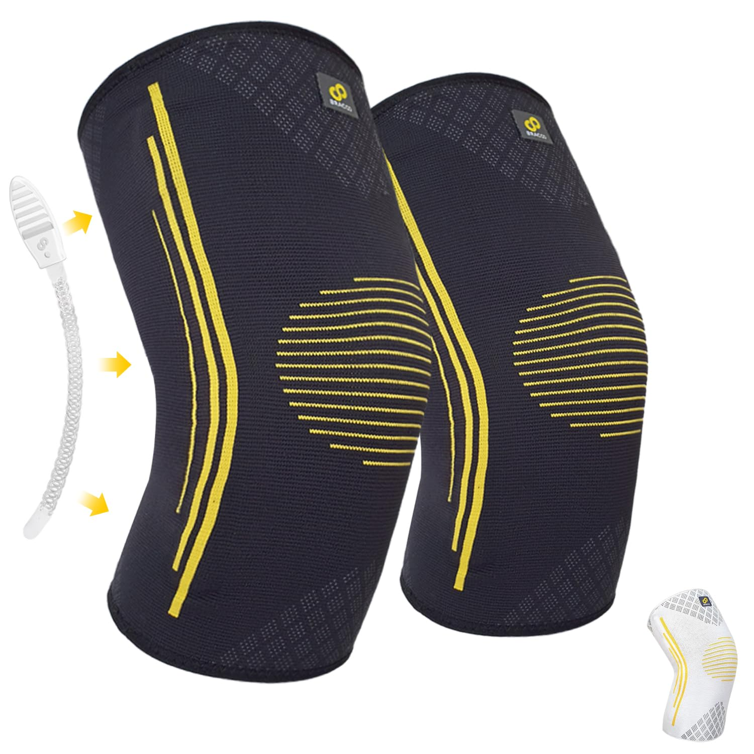 Bracoo Knee Brace, Knee Support, 2 Pack Knee Sleeves, Breathable Knee Compression Sleeve with Side Stabilizers for Gym, Running, Training, for Men & Women, KE92, Black, XL