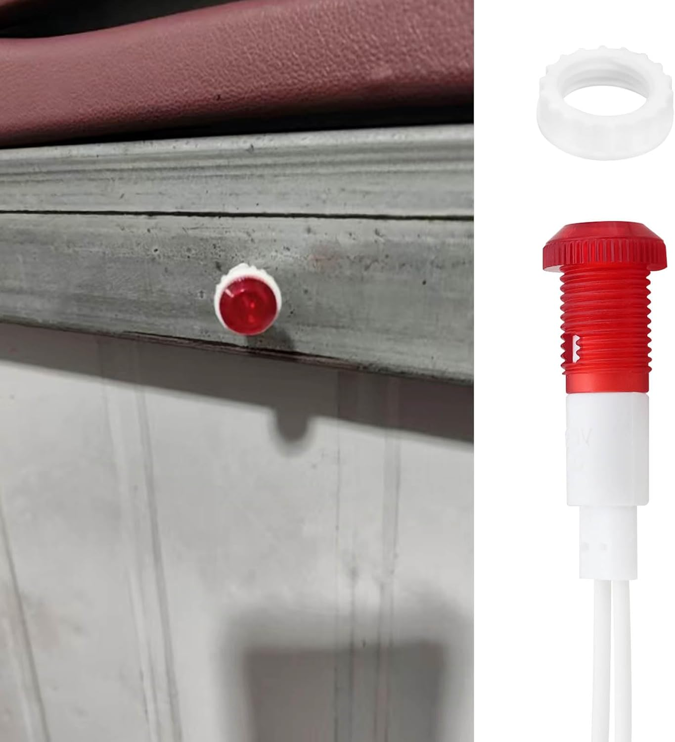 Ecsing 10PCS Red Neon Indicator Lamps 6W 220-240V Mounting Hole 10Mm 36.1X12.7Mm Wire Length 20Cm Neon Warning Lamps for Automotive and Marine Equipment image number 3