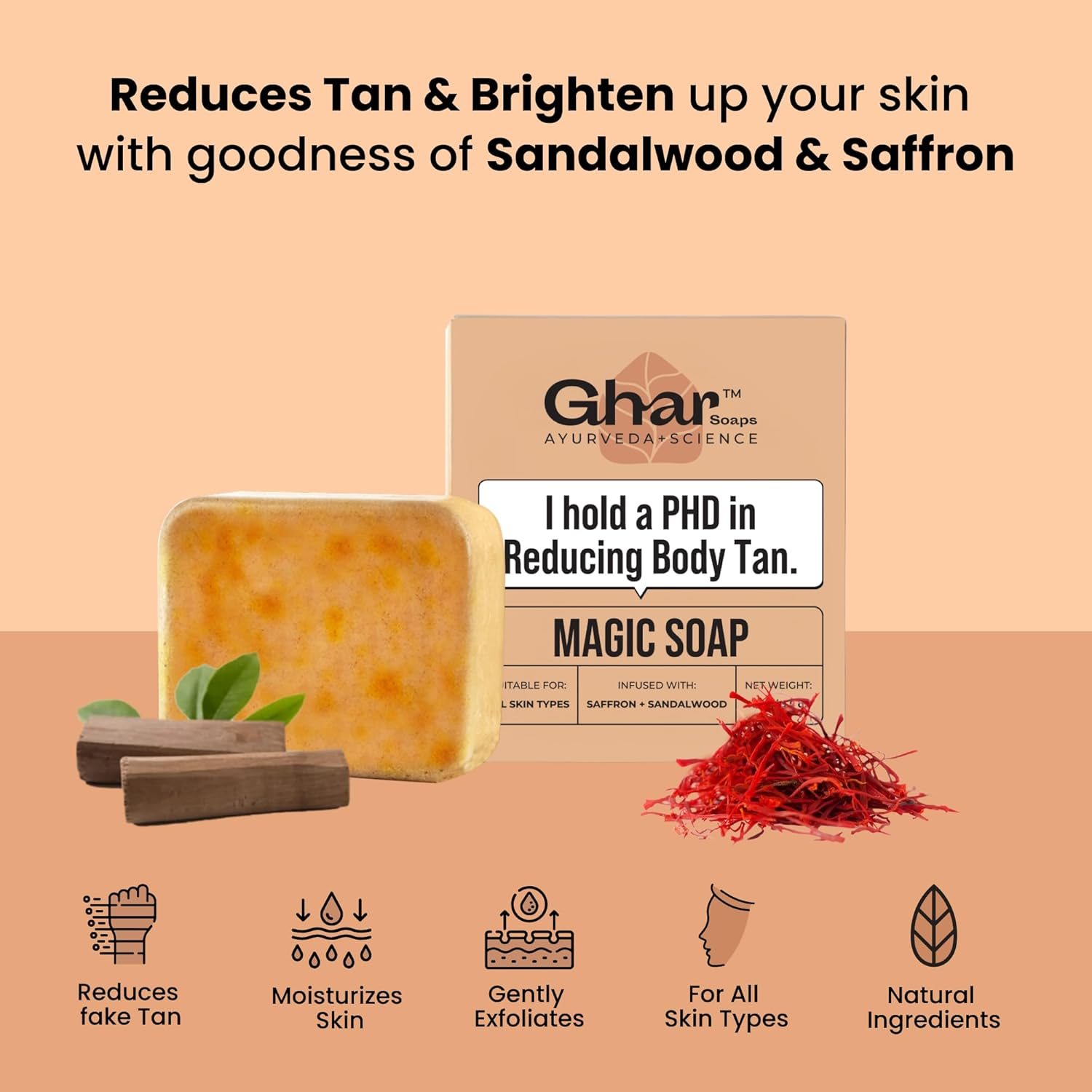 Ghar Soaps Sandalwood & Saffron Magic Soaps for Bath (100 Gms Pack of 2) | Paraben Free | Chandan & Kesar Bath Soap | Handmade Soaps for Glowing | Skin Brightening Soap for Men & Women image number 2