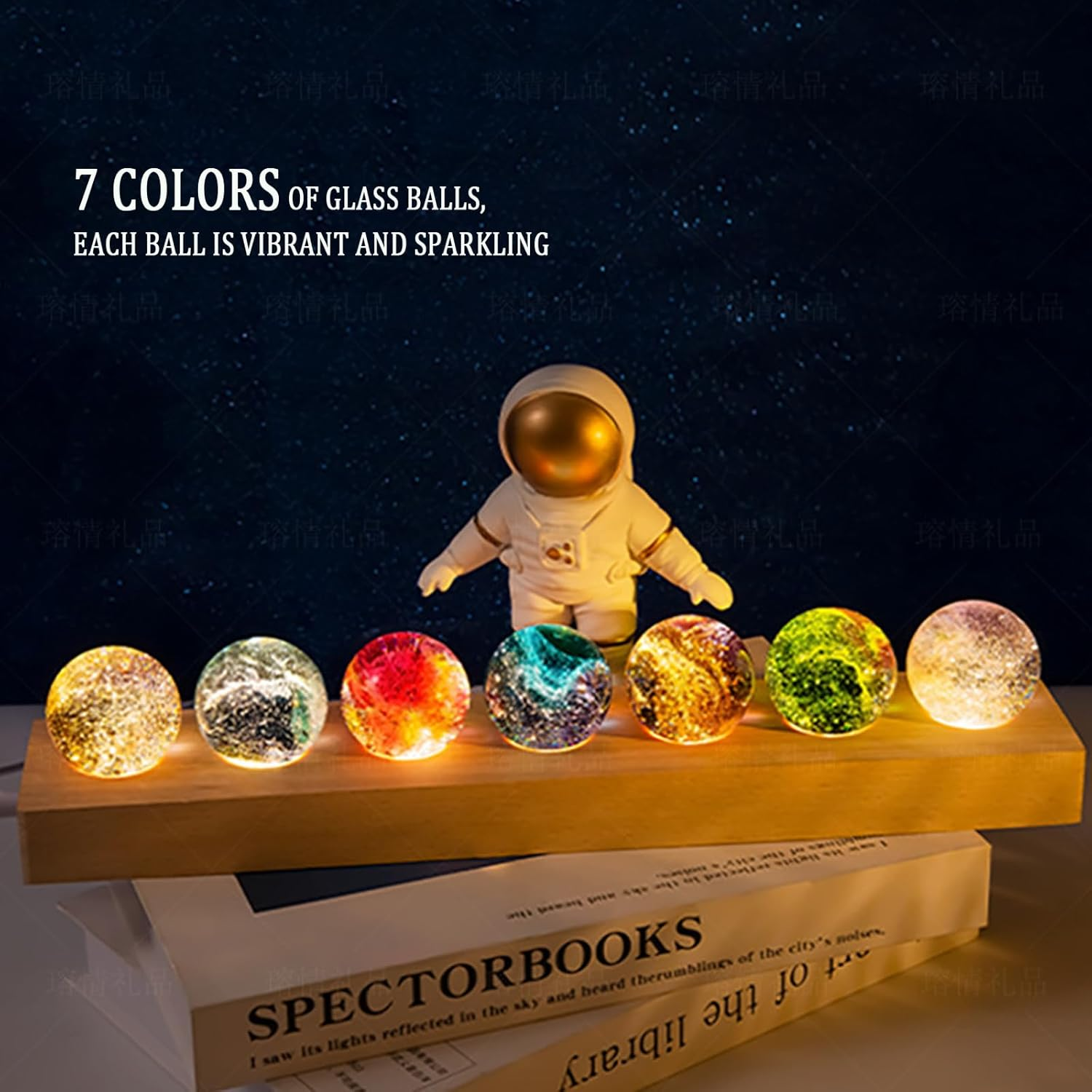 3D Crystal Ball Night Light, Fantastic Star Globe Night Light, Colourful Mini Glass Health Globes with Wooden Base, Ice-Cracked Crystal Ball in 7 Colours, Photography Ball Gift for Home, Living Room image number 6