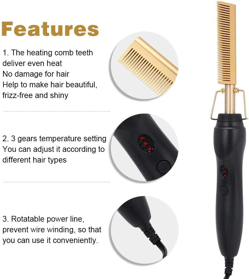 Electric Hot Straightening Heat Pressing Straightener,Multi-Functional Electric Heating Hair Straightener Comb Hair Curler Curling Iron for Black Hair Wigs Beards Dry image number 2