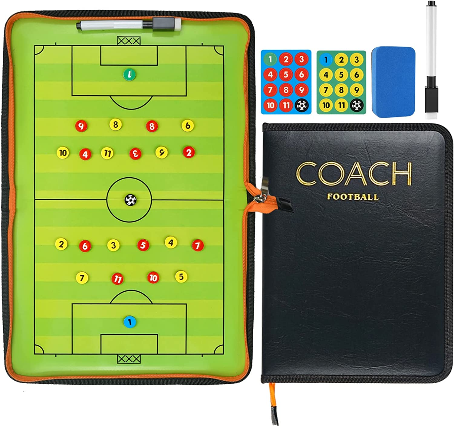 Soccer Coaching Board, Magnetic Soccer Football Tactics Strategy Board, Erasable Coaches Board Clipboard with Magnets Marker Pen, Coach Training Equipment for Teaching and Game Plan