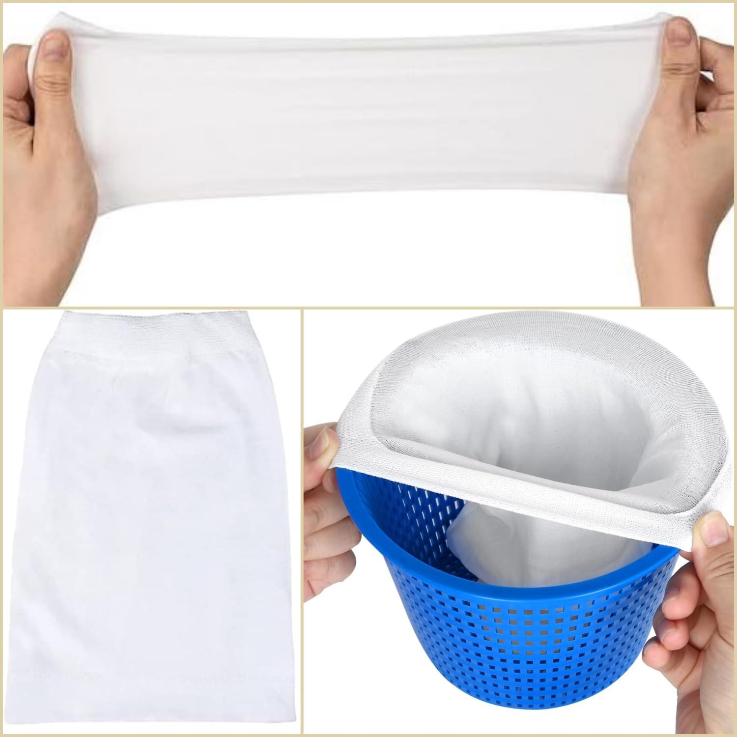Taicols Pool Skimmer Socks, 50 Pcs Swimming Pool Skimmer Socks Baskets Skimmers Net Filter Storage Bag, Ultra Fine Mesh Screen Liner for Filters Baskets and Skimmers for Cleans Debris and Leaves Bag image number 4