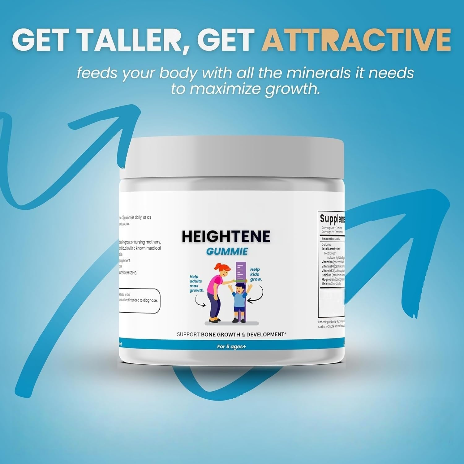 Heightener Gummies - Natural Height Growth for Kids, Teens and Adults to Support Bone Strength image number 2