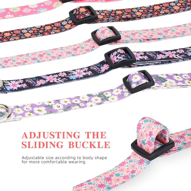 Reflective Dog Collar, Cute Flower Theme Adjustable Heavy-Duty Collar, Soft Pet Accessories with Quick Release Buckle (Pink, L) image number 4