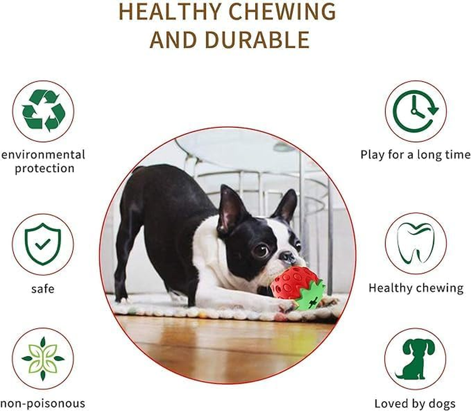 Dog Puzzle Toys Strawberry Shape Dog Chew Toy Teeth Cleaning Toy Interactive Treat Dispensing Chew Dog Toy Slow Feeder Dispenser Durable Natural Rubber Puzzle Toys Dog IQ Mental Stimulation Toy image number 1