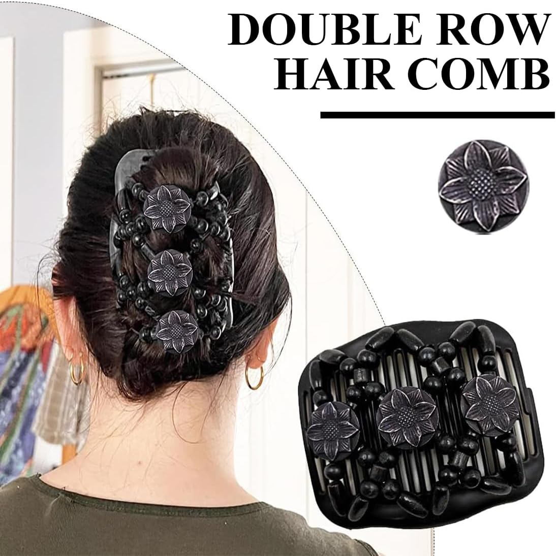 AFCJLTO Hair Comb with Elastic Beads and Stretchy Hair Clip, 1 Piece Magic Hair Comb Double Clip for Girls, Beautiful Hair Accessories Elegant Hair Clip for Women, Hair Styling Hair Comb image number 5