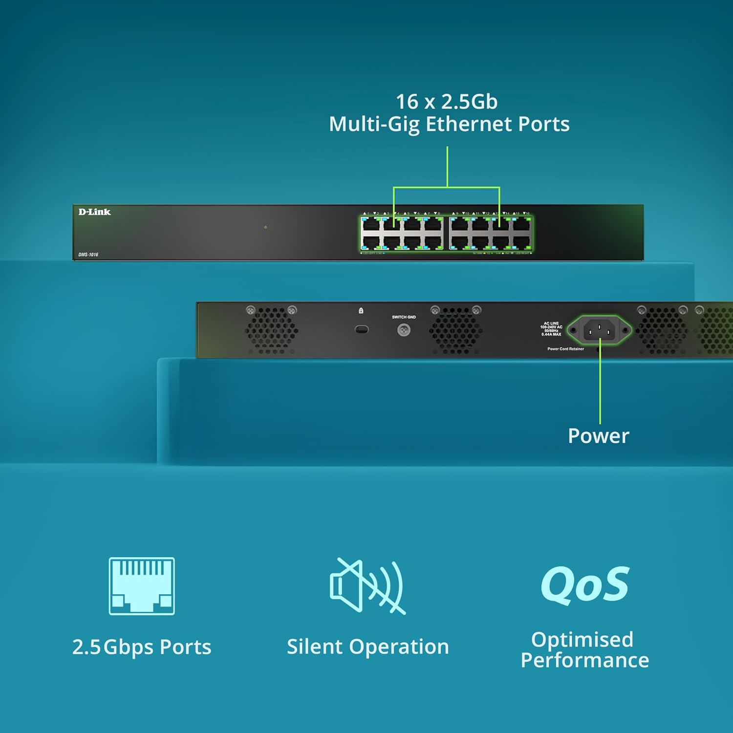 D-Link DMS-1016 16-Port Multi-Gigabit Ethernet Switch &ndash; 2.5Gbps per Port, 80Gbps Capacity &ndash; Plug & Play, Fanless, Metal Housing, IGMP Snooping, Qos &ndash; Ideal for Wi-Fi 6, NAS & Gaming image number 6