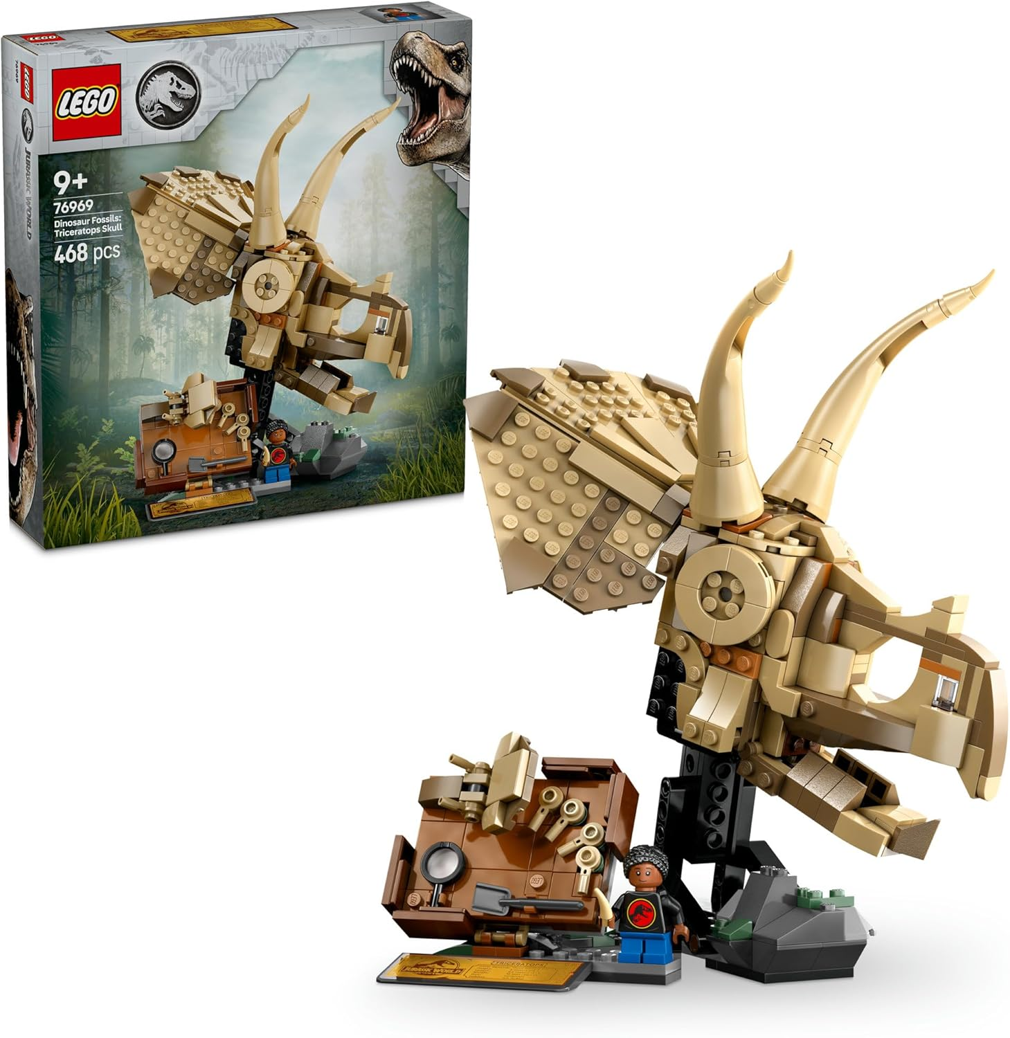 LEGO Jurassic World Dinosaur Fossils: Triceratops Skull Dino Toy for 9+ Year Old Boys & Girls, Fossil Model Building Kit with Display Stand, Kids Toy Construction Set for Imaginative Play 76969 image number 2