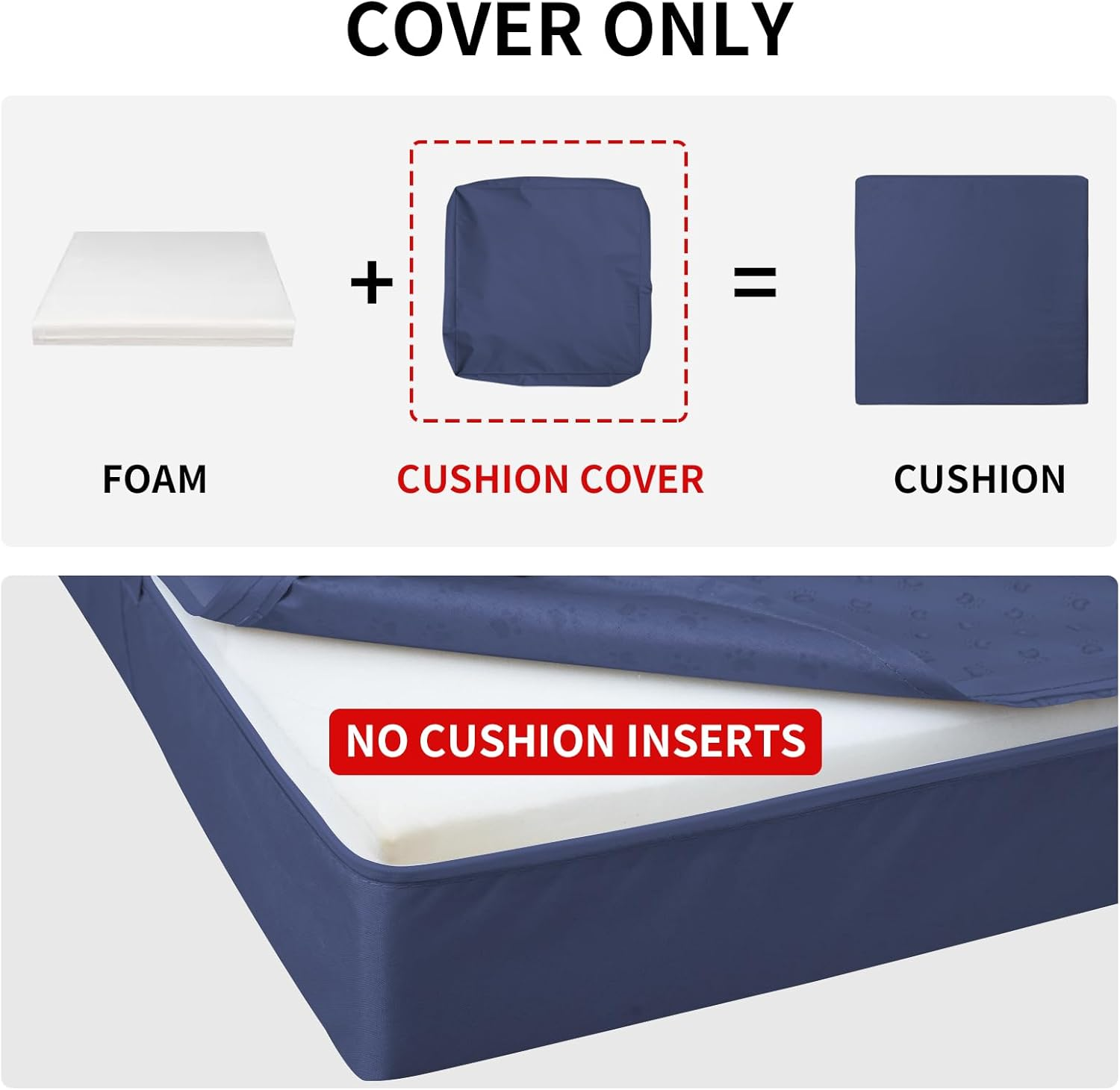 Easy-Going Waterproof Patio Cushion Covers ONLY Cover 24X22X4 Inch 4 Pack Replacement Non-Slip Outdoor Seat Cushion Slipcover with Zipper. Navy image number 5