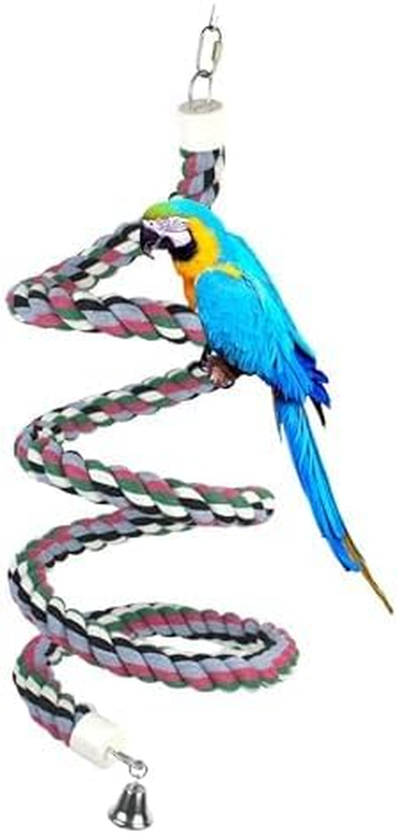 94.4Inch Length Colorful Cotton Bendable Rope Perch Swing Bird Chew Toys Amazon Parrots Cage Toys with Bell Swing Climbing Standing Bungee Bird Toys for Regular to Big Size Birds