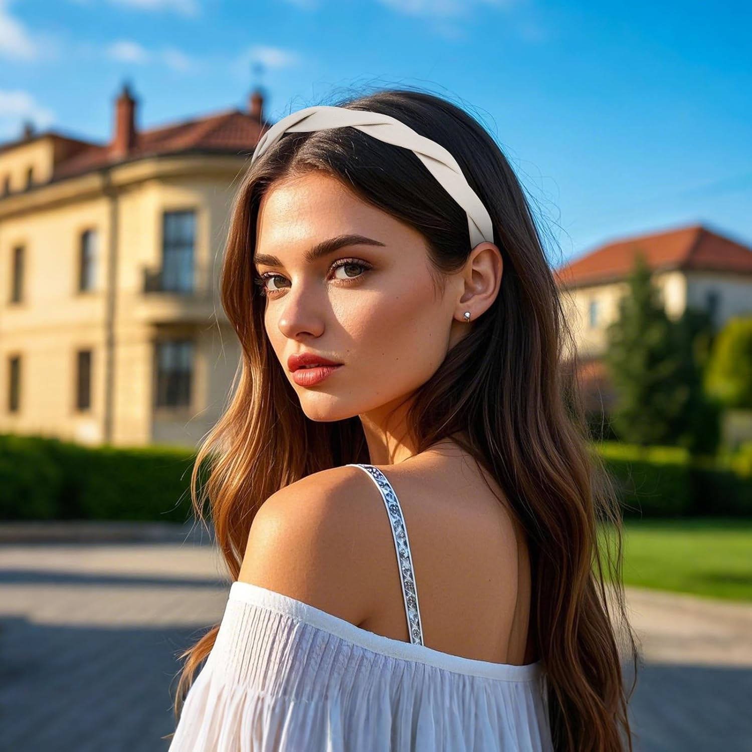 KIUEZIR Pack of 4 Criss-Cross Headbands - Earth Tone Mix with Non-Slip Comb and Ends, Twisted Hair Bands for Women, Fashion Accessories, Perfect for Everyday/Training/Styling, Thin/Thick Hair image number 5