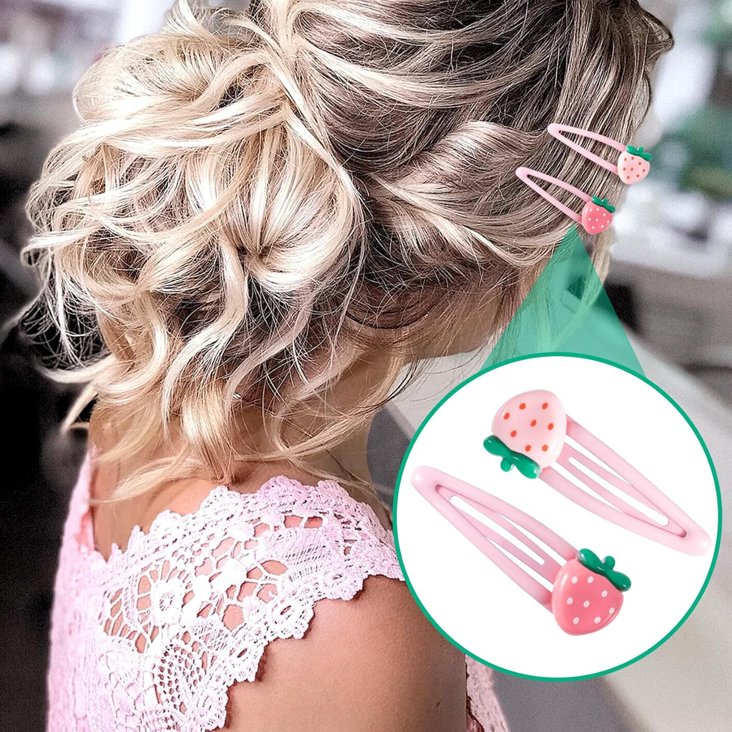 Joez Wonderful 12 Pcs Strawberry Hair Clips, Cute Y2K Metal Snap Hairpins, Pink Hair Barrettes, Sweet Decorative Fruit Bang Clips for Women image number 2