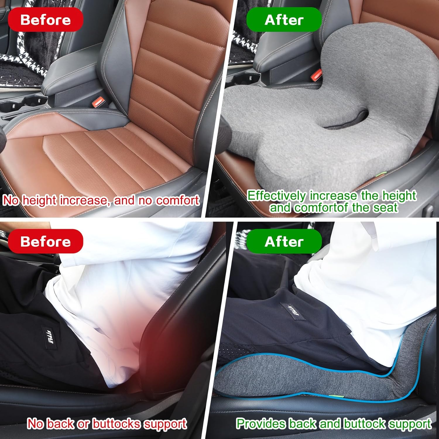 Car Seat Cushions for Long Sitting, Ergonomic Office Chair Cushion with Lumbar Support for Back Pressure Relief, Memory Foam Truck Seat Cushion, Sciatica and Back Pain Cushions for Trucker Accessories image number 4