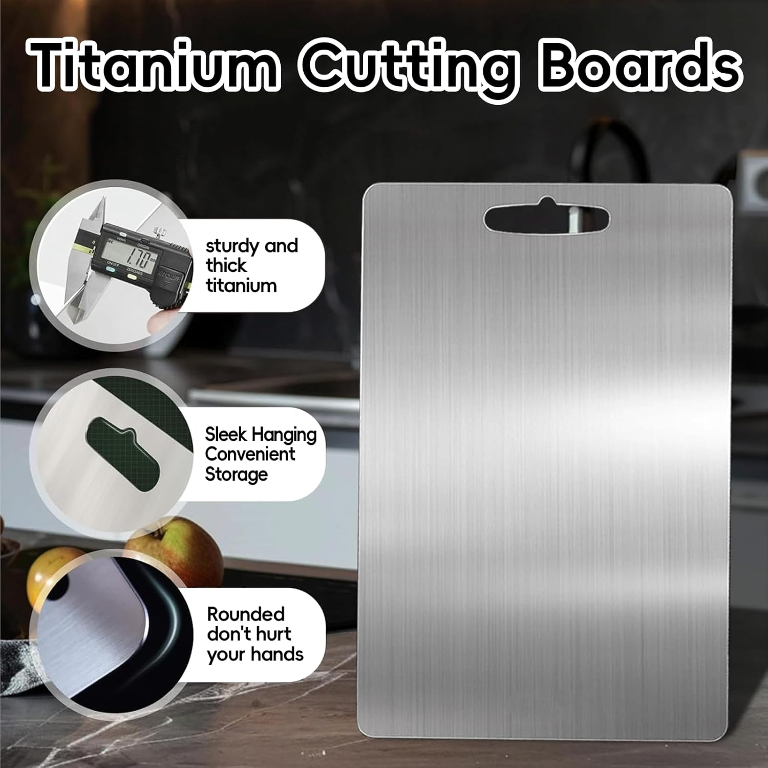 DULCE DOM 3Pcs Cutting Board Set for Kitchen Titanium Stainless Steel Cutting Board Easy to Clean Suitable for Kitchen or Outdoor Camping image number 3