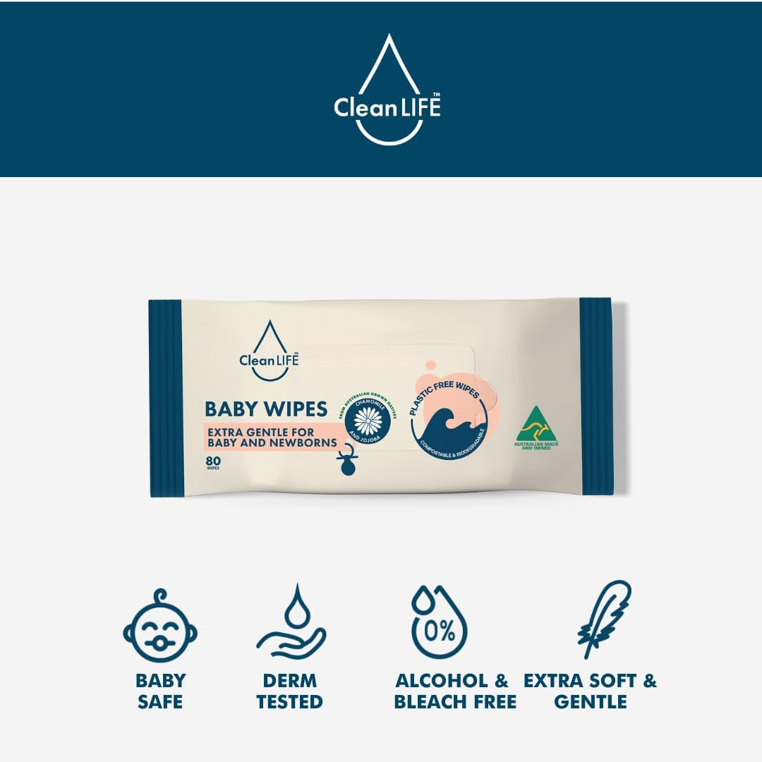 Cleanlife Baby Wipes 640 Bulk Pack - Plastic Free and Bio-Degradable Wipes, Australian Made and Owned, image number 2