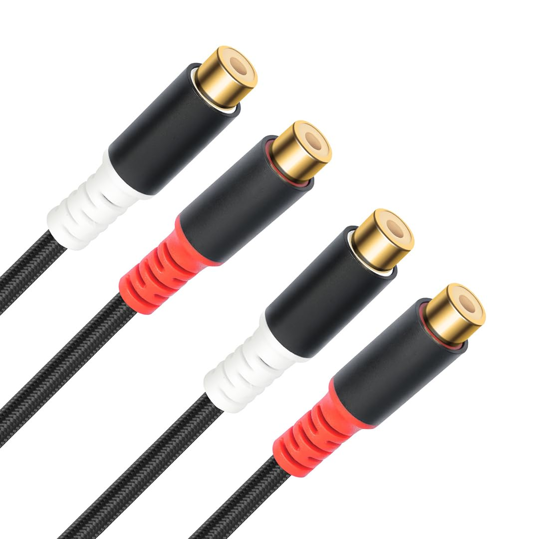Hexchuang 2RCA Female to 2RCA Female Extension Cable Gold Plated RCA Audio Cable with Nylon Braid Audio Extension Cable for Home Theater, Receiver, Amplifier, Speaker 0.8M