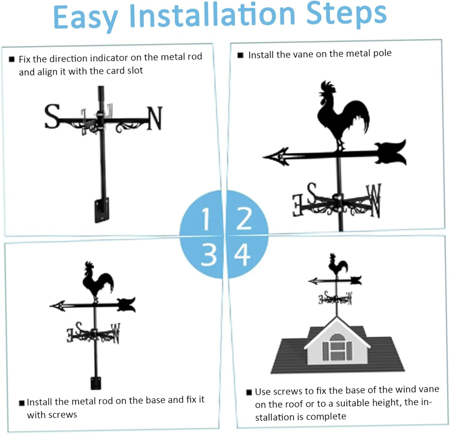 Weather Vane Roof Mount Animal Shape Weathervane Iron Decorative Wind Vane 13X22Inch Wind Direction Indicator for Yard Garden Farm Rooster Weather Vanes for Yard Weathervane Wind Direction Indicatorw - Rooster image number 5