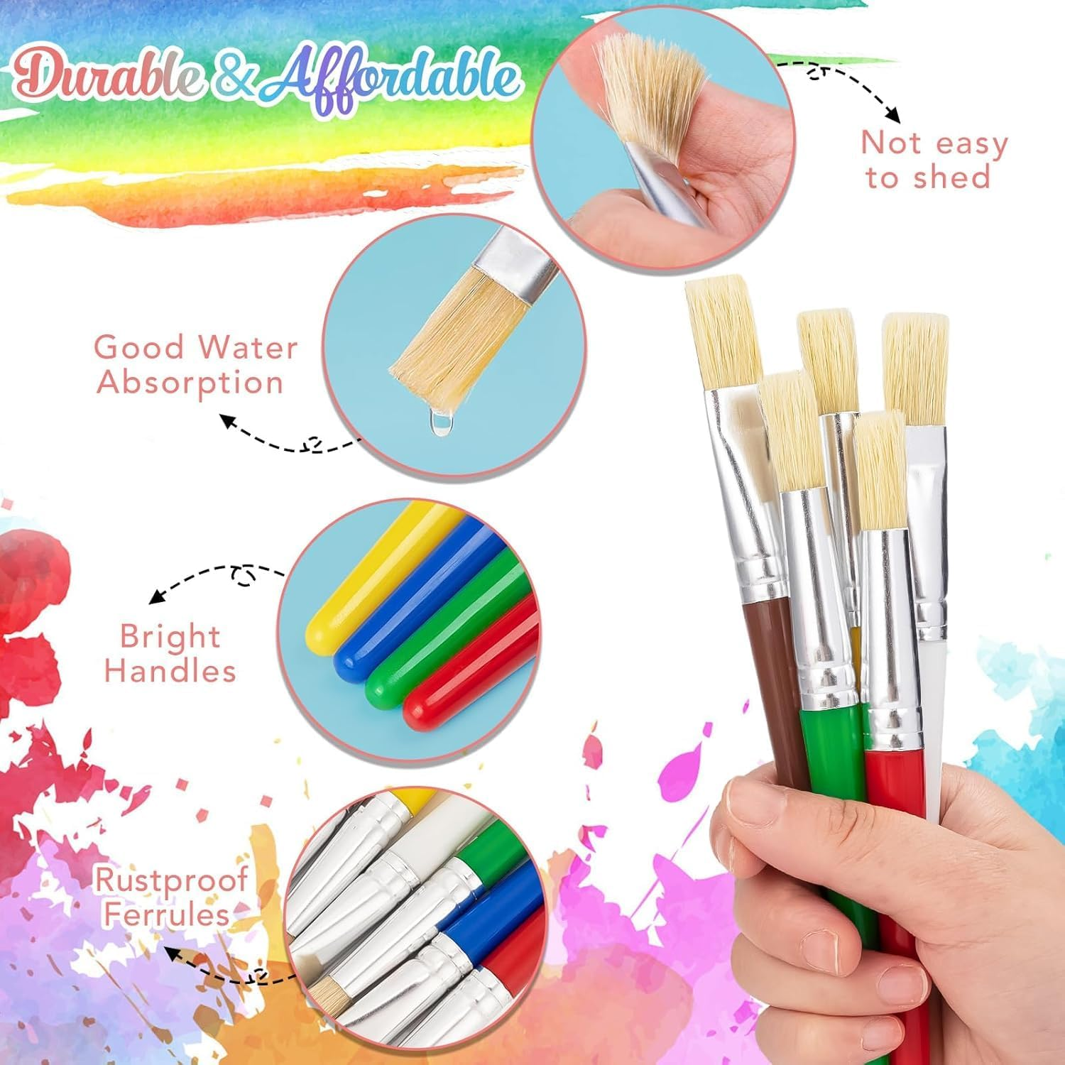 16 Pcs Paint Brushes for Kids,Paint Brushes Toddler Large Chubby,Assorted Colored Set,Preschool for Washable Acrylic Paint (Flat) image number 2