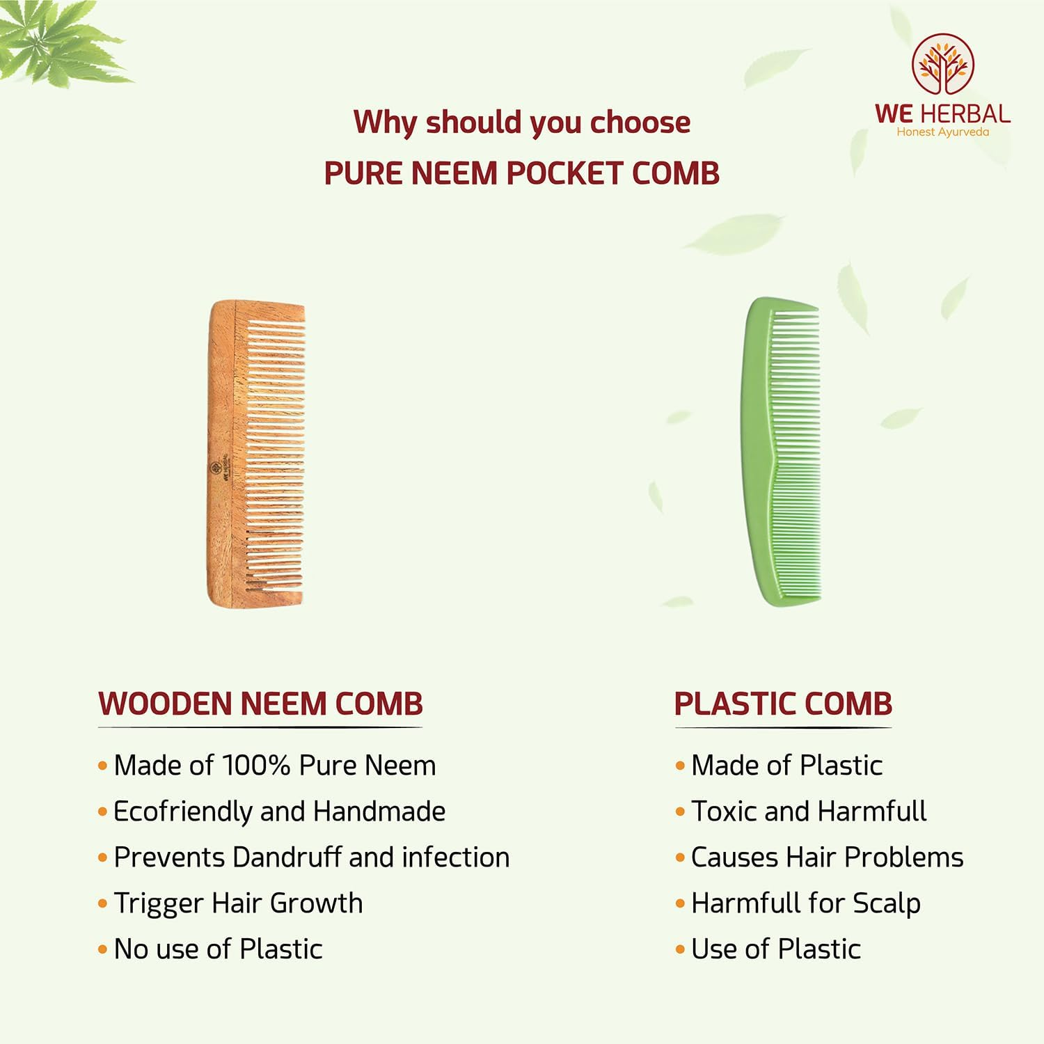 Pocket Bamboo Comb for Hair Care | Eco-Friendly & Anti-Static | Compact & Portable | Suitable for All Hair Types image number 1
