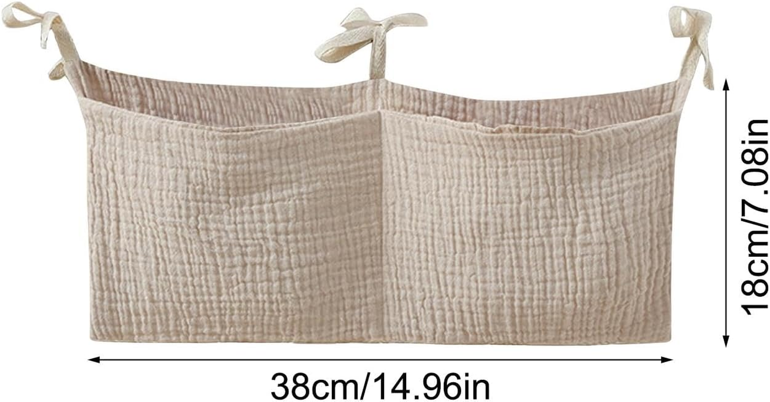 Portable Crib Organizer, Diaper Nursery Bag, Baby Bedding Organizer, Nappy Storage Bag, Multi-Use Baby Bedside Storage Bag, Cotton Diaper Organizer for Crib and Nursery, 38X18 Cm,