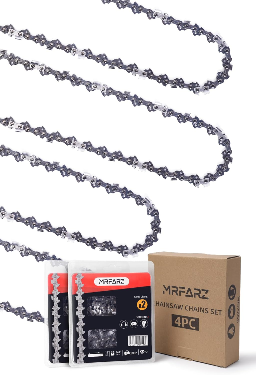 MRFARZ 14 Inch Chainsaw Chains 52 Drive Links 3/8" LP Pitch .043" Gauge Low-Kickback Semi-Chisel Replacement Saw Chains Fits 90PX52CQ,WG384,RY40502 and More-R52 (4 Chains) image number 4