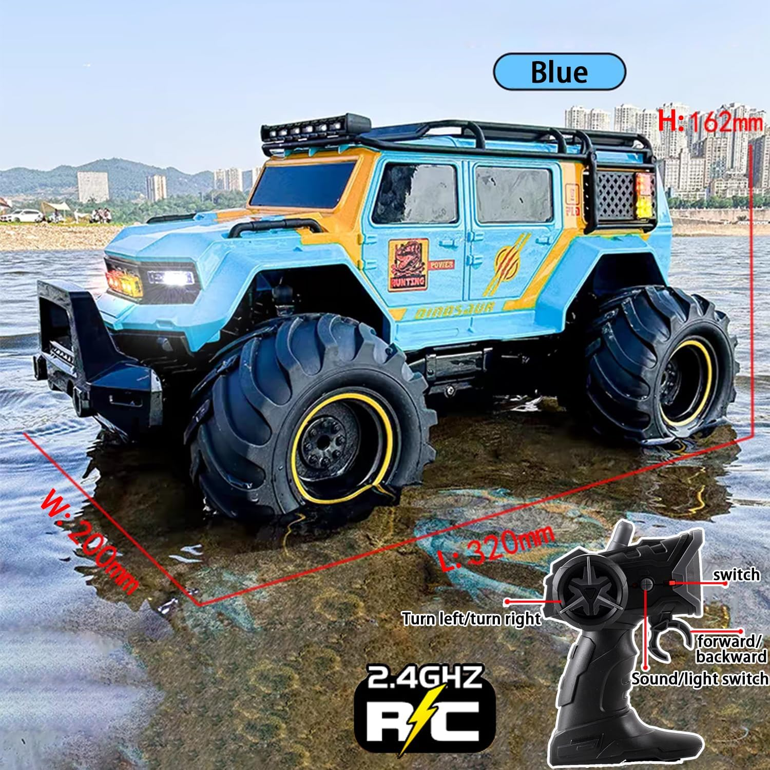 Amphibious Remote Control Car Waterproof Monster RC Cars 4WD All Terrain Off-Road Stunt Vehicle Toys with 2.4 Ghz LED Lights for 6 7 8 9 10 11 12+ Year Old Kids Boys Girls Gifts Presents (Blue) image number 1