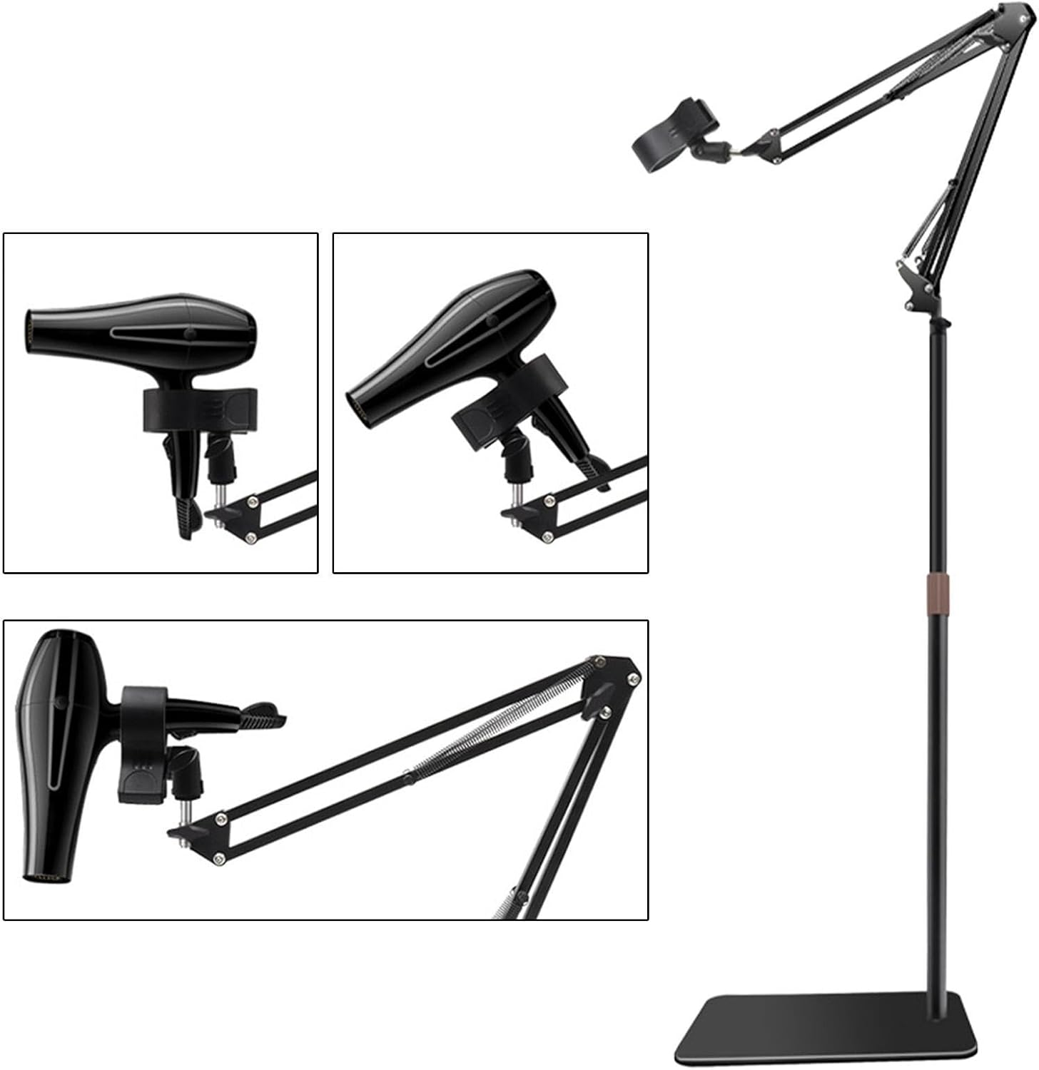 Motivetech Hands Free Hair Dryers Stand Floor Blower Stand Holder Adjustable Practical Non Slip 180 Degrees Rotatable for Pet Grooming, Height 70Cm to 99Cm