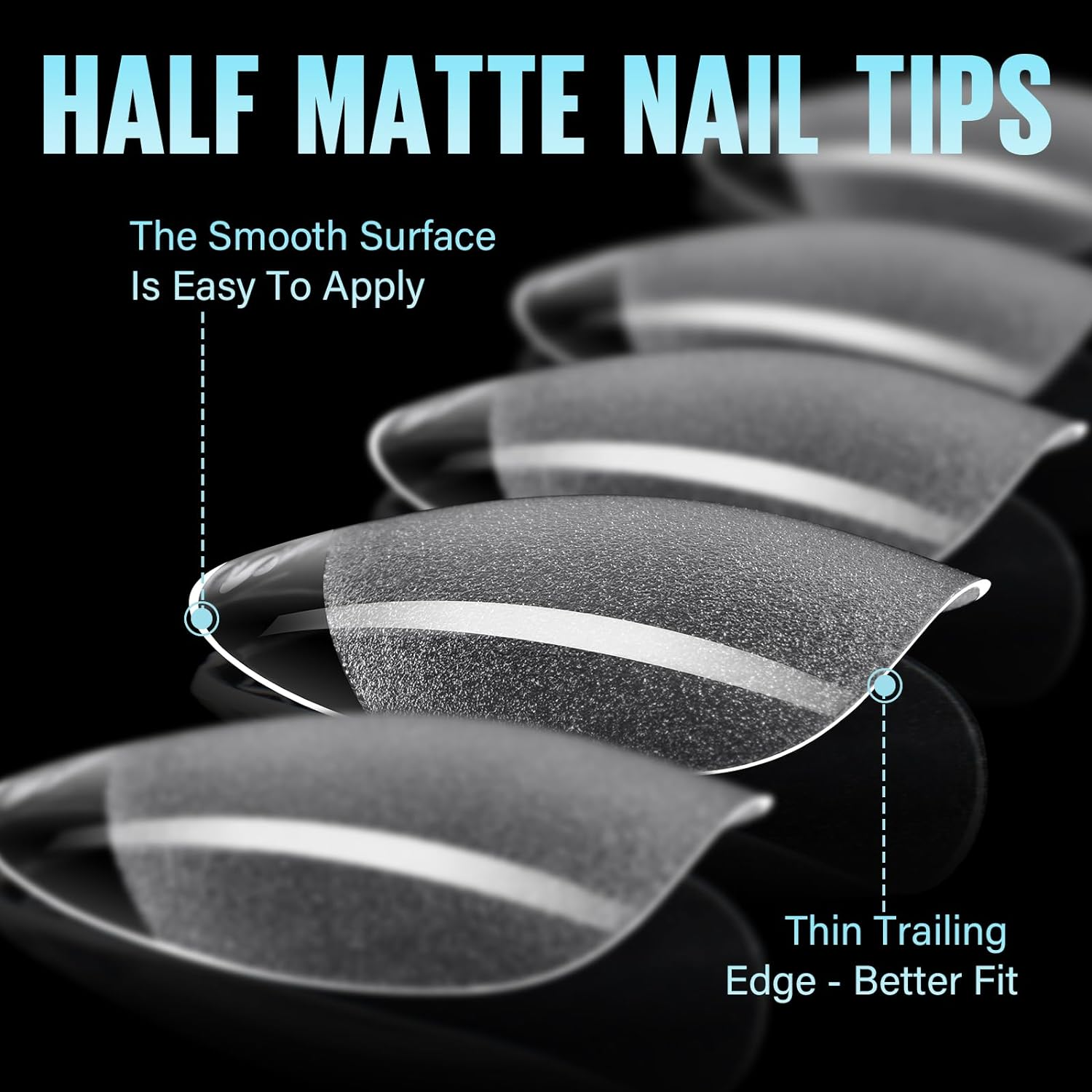 TOMICCA Short Almond Soft Gel Nail Tips, 504PCS Clear Half Matte Full Cover for Nail-Extensions, Pre-Buff No File Break Resistant for Nail Art Salon and Home DIY, 12 Sizes