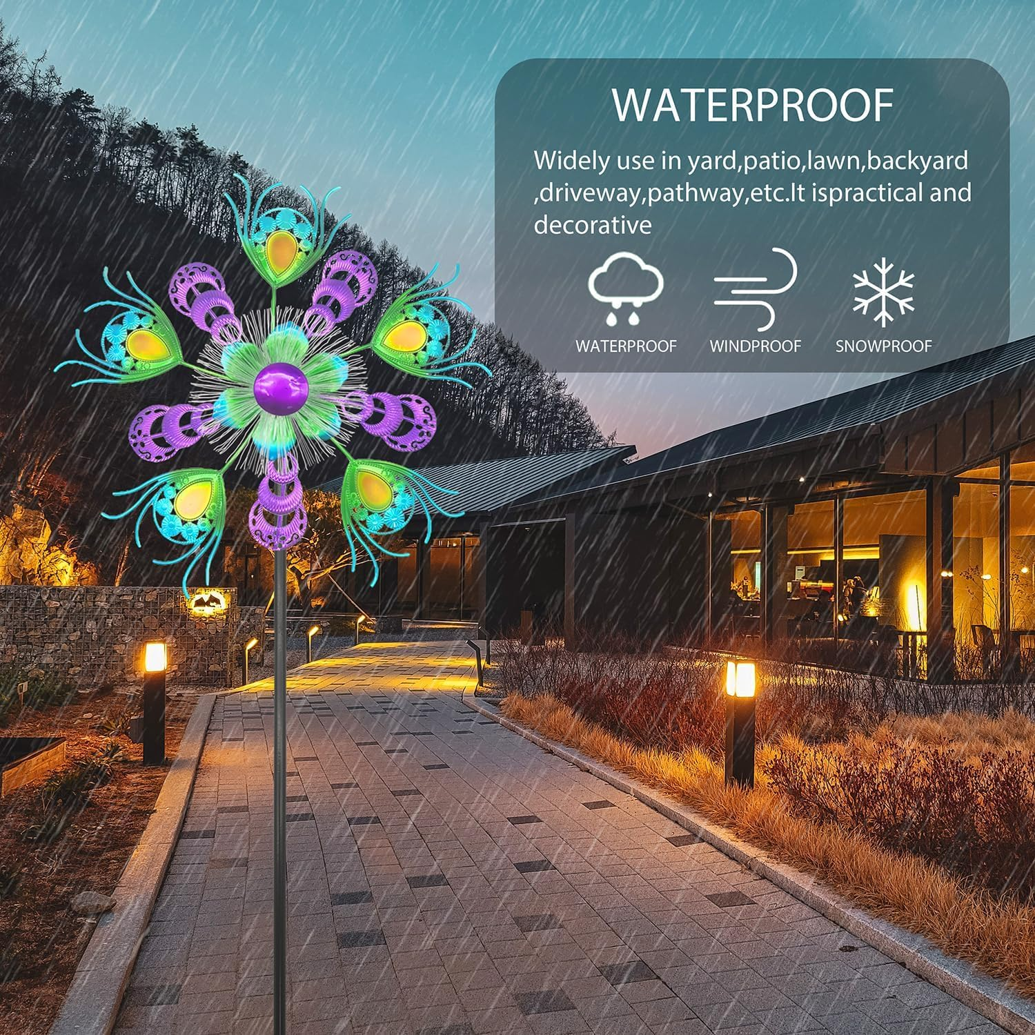 Solar Peacock Wind Spinners for Yard and Garden, 40 Inch Solar Windmill Garden Whirligig Kinetic Spinners Decor for Lawn,Patio&Yard, Metal Whirligigs Green Wind Spinners Outdoor image number 3