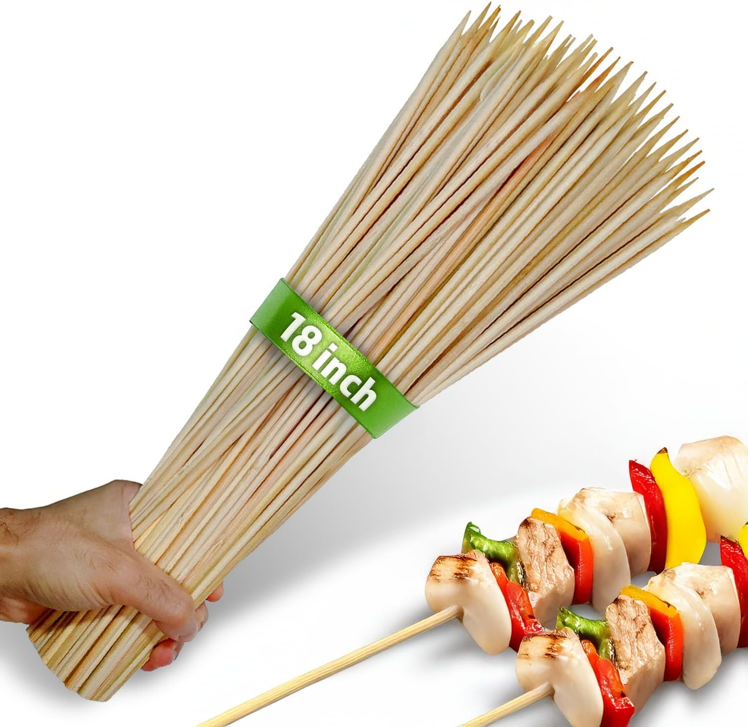 100Pcs 18" Long Bamboo Skewers Sticks for Grilling BBQ Kabob Barbecue Marshmallow Roasting Stick 4Mm Thick Natural Wooden Smore Sticks Craft (18 Inch) image number 4