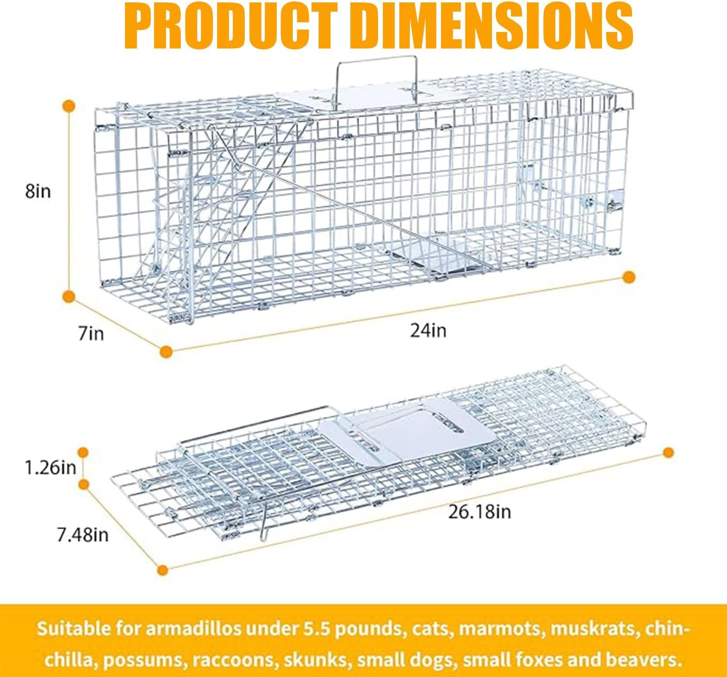 Live Animal Trap Humane Cat Trap Catch Forfor Catching Small Animals like Raccoons, Beavers, Groundhogs, Foxes, Armadillos, Cats, Rabbits, Skunks, Possums. Humane Catch - and - Release. image number 3